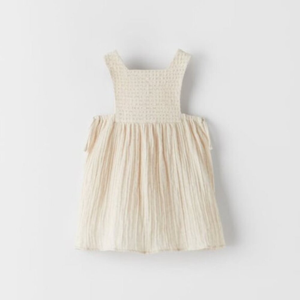 NWT Zara Combination Dress with bows in Ecru 3T-4T